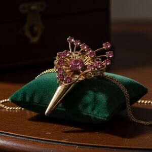 Vintage Pink Rhinestone Bouquet Brooch Pin Gold Tone